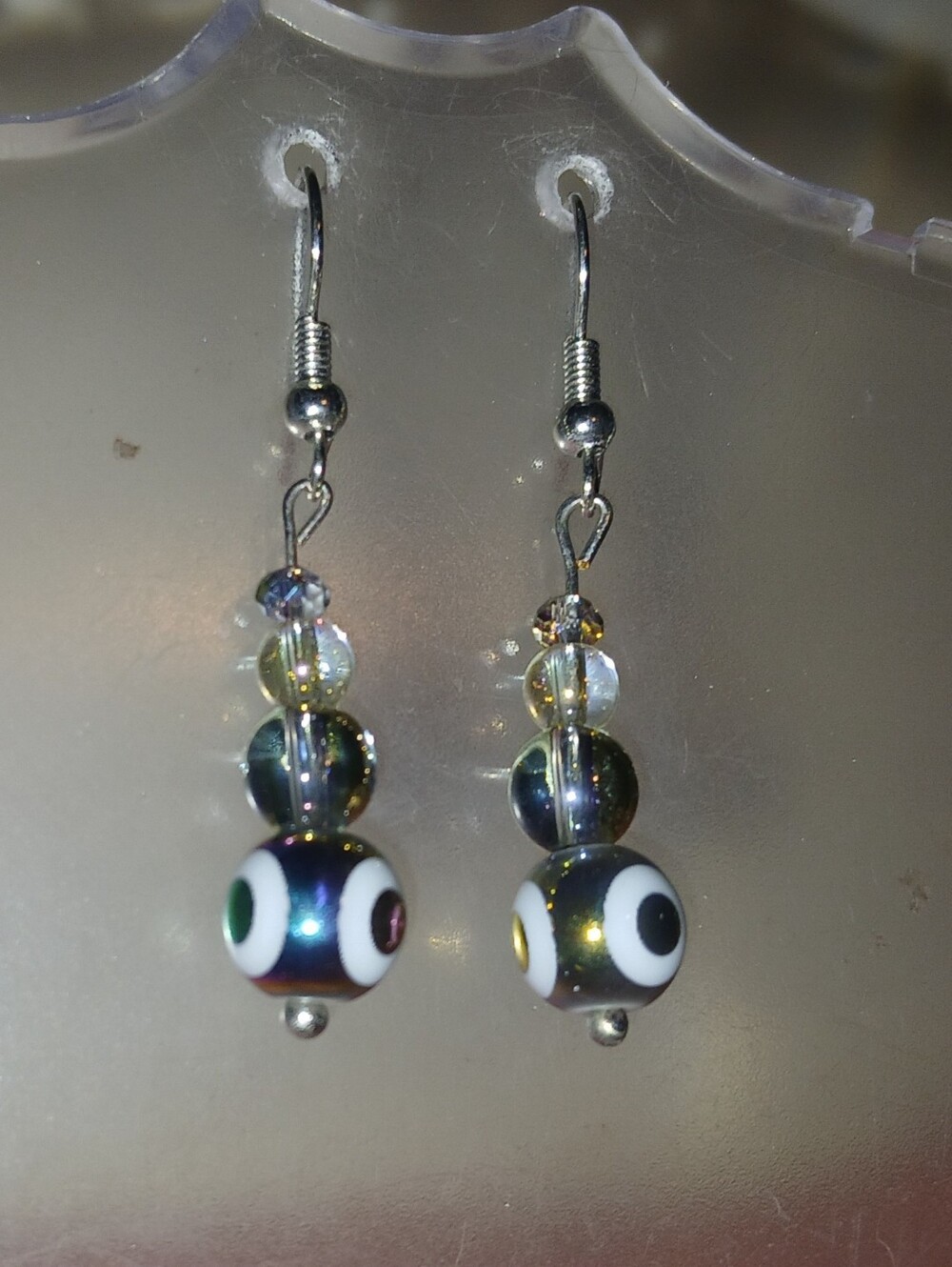 Hand Crafted Iridescent Multicolor Glass Bead Drop Earrings